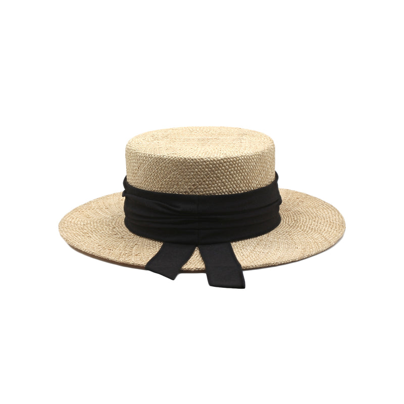 The Sunny Spot - Natural Short-Brim Straw Hat with Black Ribbon FINAL SALE